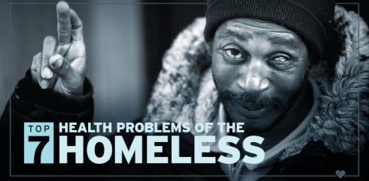 A man experiencing homelessness crossing his fingers with the text, 'Top 7 Health Problems of the Homeless'
